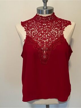 Y2K VTG Wet Seal Medium Lace Mock Neck Tank Red Festival Layer Whimsy